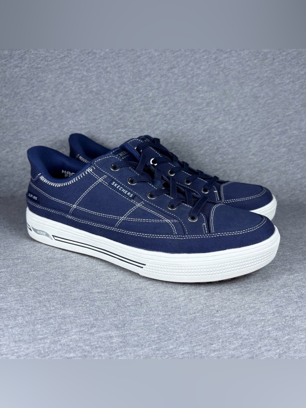 Skechers Arch Fit Arcade Sneakers Women's Size 10 Blue Wide Canvas Shoes Slip On
